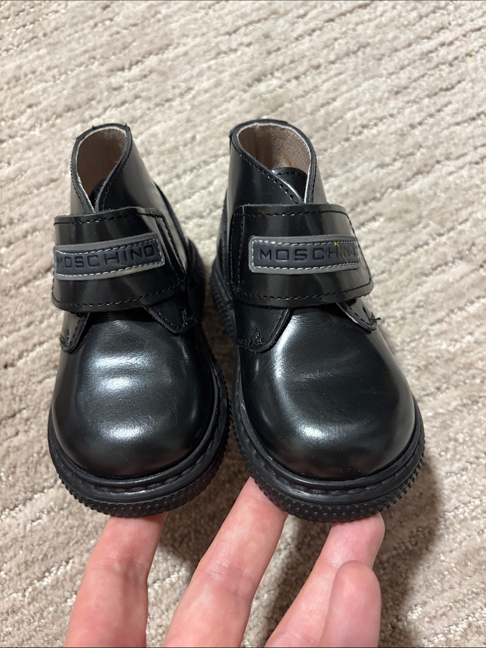 Moschino Kids Black Leather Velcro Dress Shoes
